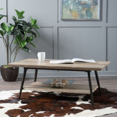 Mid-Century Modern Canyon Gray Coffee Table With Storage Shelf