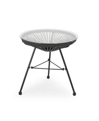 Streamdale Nusa Modern Rattan Side Table With Tempered Glass Top