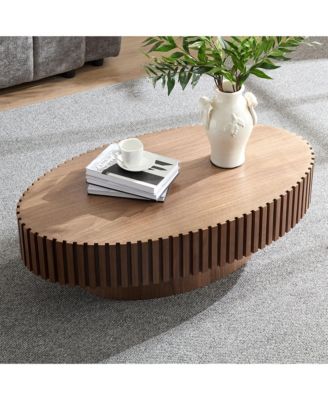 43.3" Walnut Grain MDF Pedestal Base Modern Coffee Table