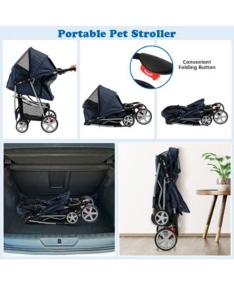 Pet Stroller Folding with Storage Basket and Adjustable Canopy – Easy to Maneuver Dog Stroller