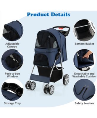 Pet Stroller Folding with Storage Basket and Adjustable Canopy – Easy to Maneuver Dog Stroller