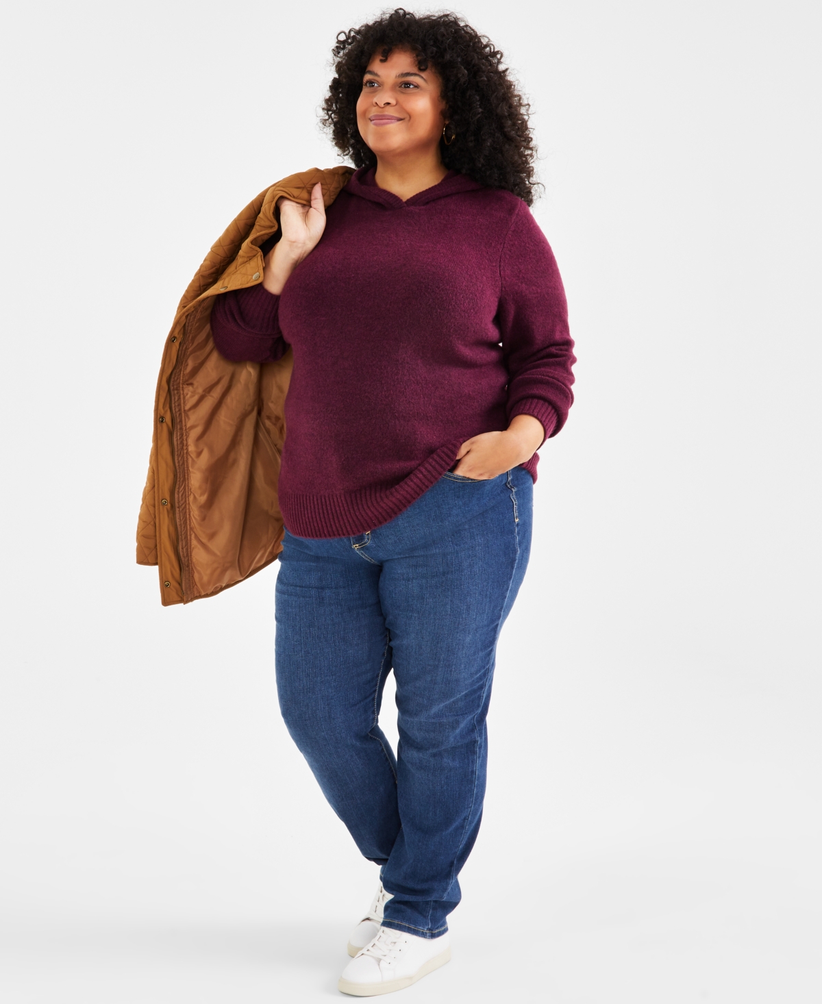 Style & Co Plus Size Solid Long-Sleeve Hoody Sweater, Created for Macy's