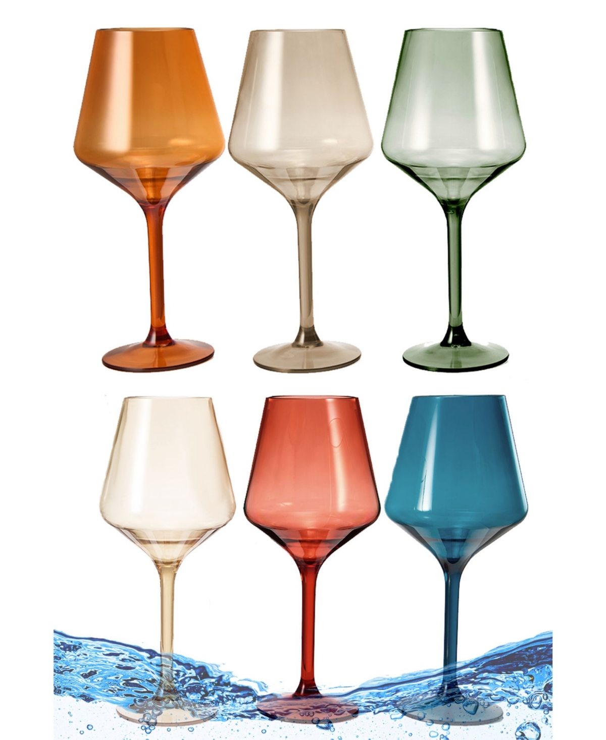 The Wine Savant European Style Plastic Crystal Stemmed Wine Glasses Set Of 6 In Multicolor