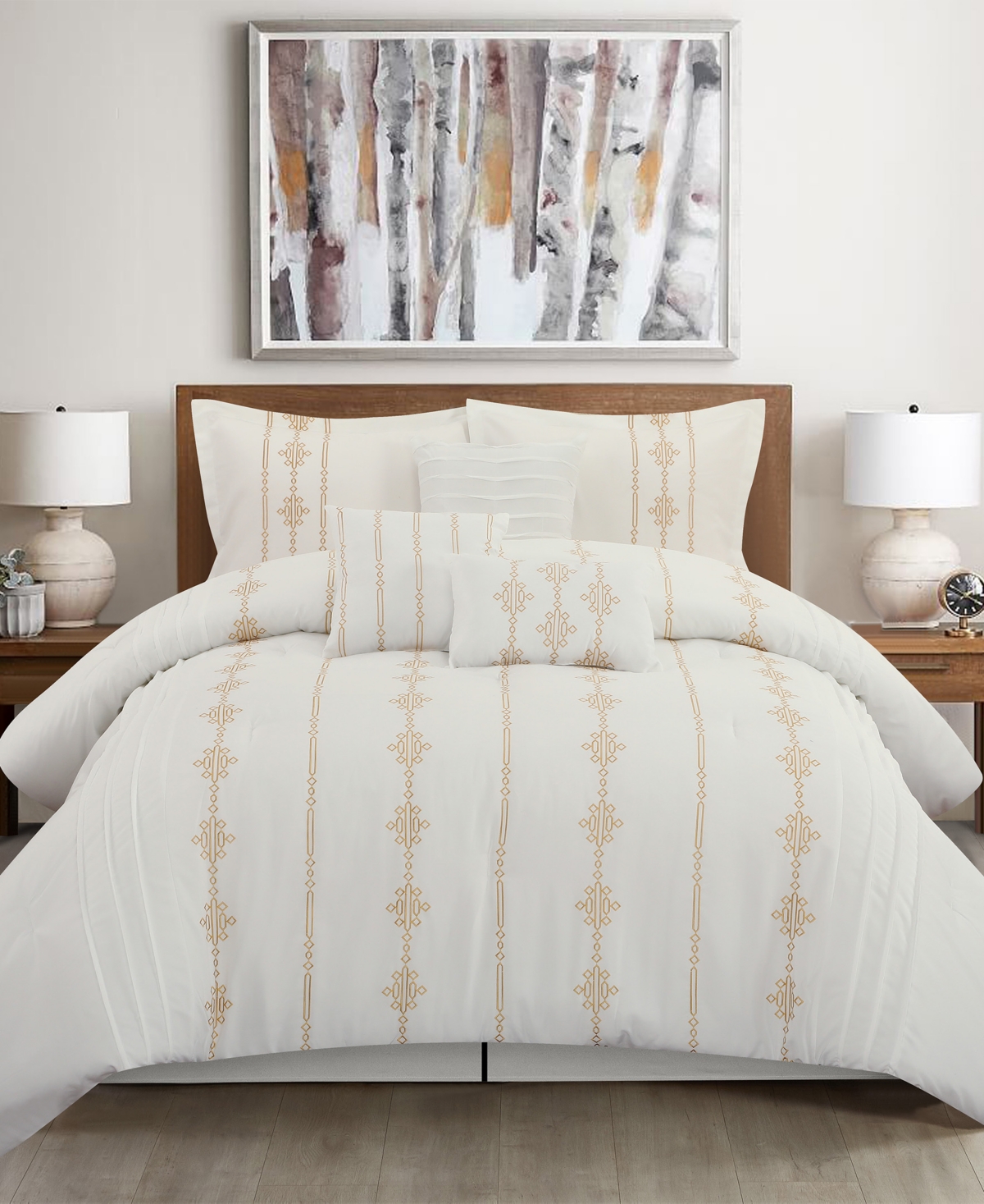 Shop Stratford Park Closeout!  Crocusveta Satin Embroidery 7-pc. Comforter Set, California King In White