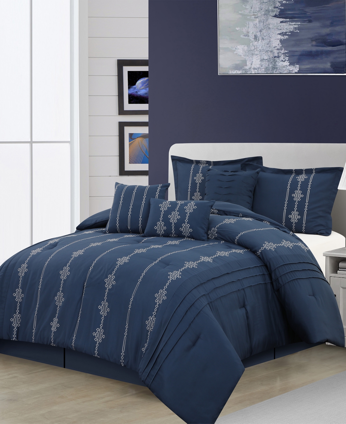 Stratford Park Closeout!  Crocusveta Satin Embroidery 7-pc. Comforter Set, Queen In Navy