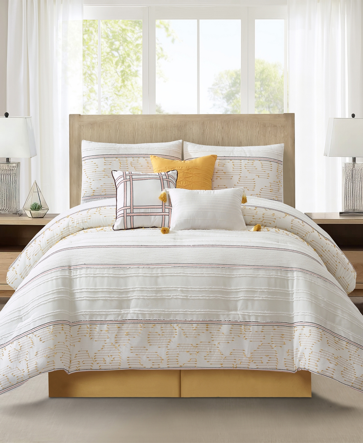 Stratford Park Ferdinico Stripe 7-pc. Comforter Set, California King In White Yellow