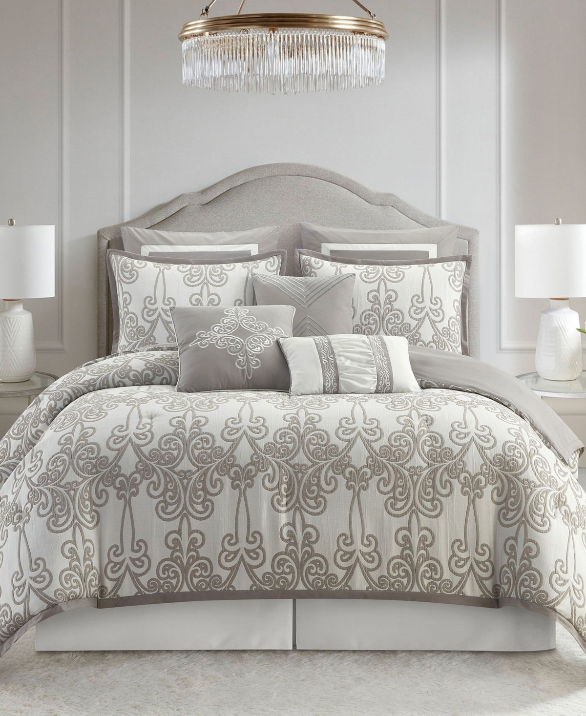 Stratford Park Dilona Scroll 9-pc. Comforter Set, King In Smoke Grey