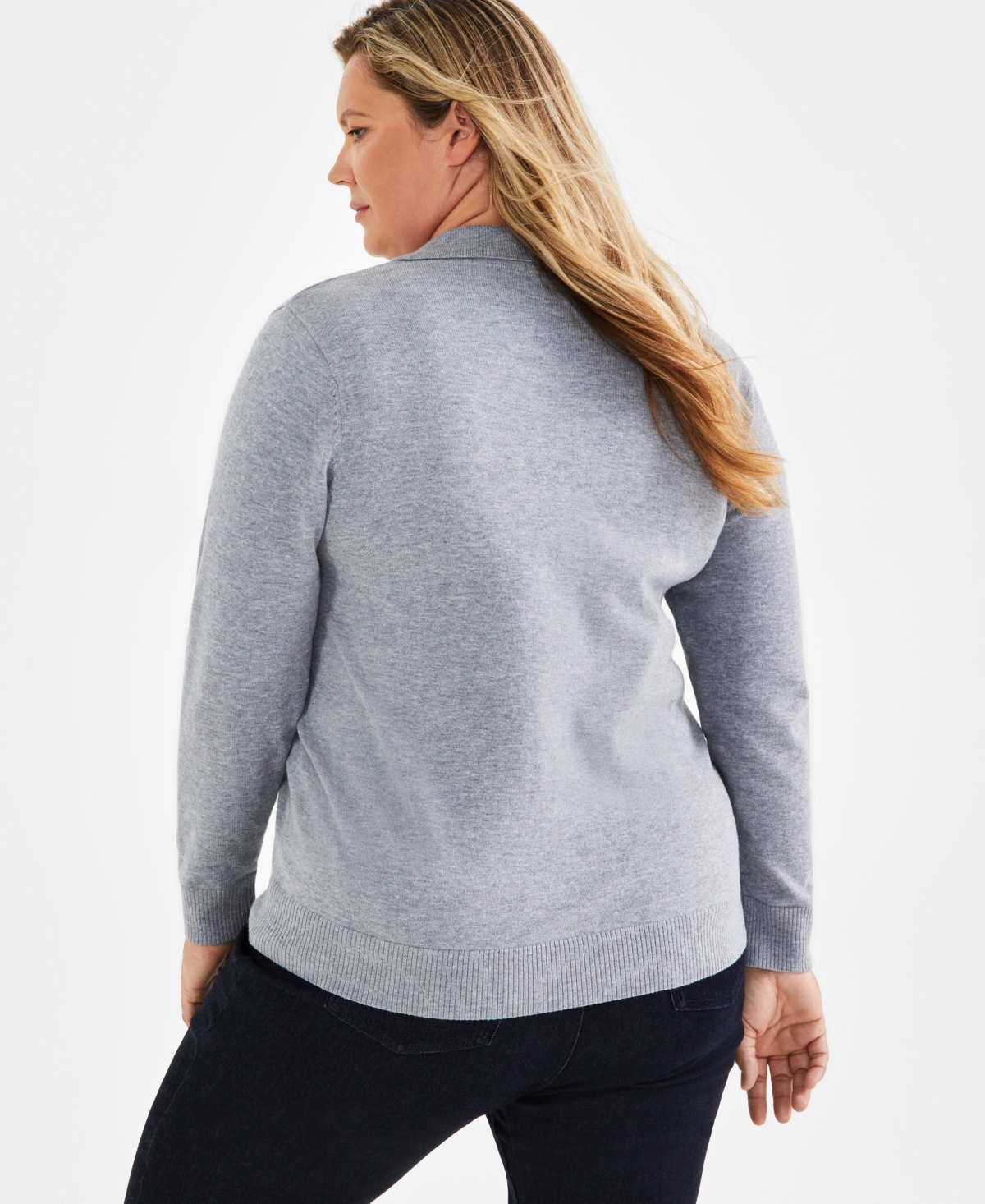 Style & Co Plus Size Johnny-Collar Pullover Sweater, Created for Macy's