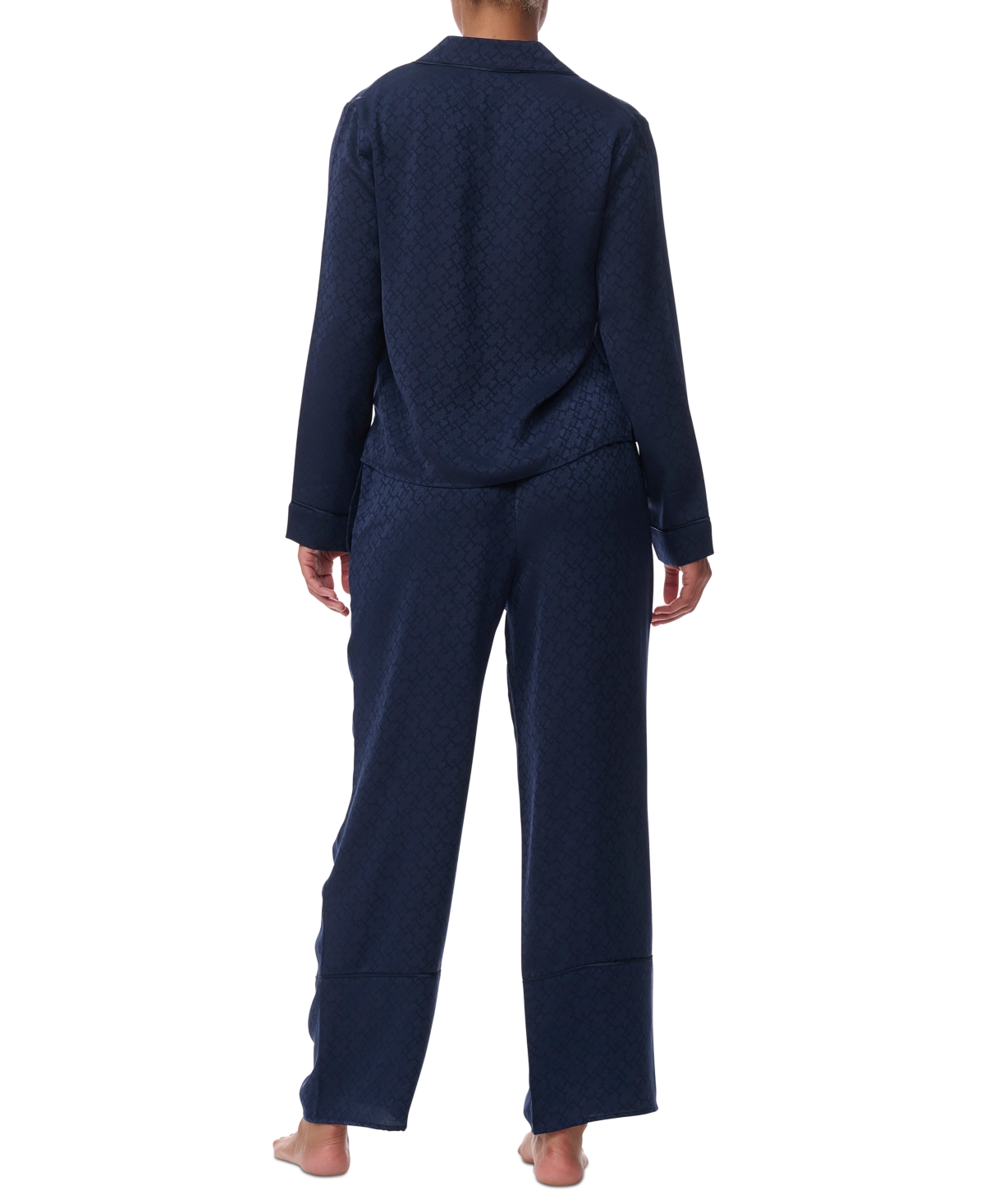 Tommy Hilfiger Women's 2-pc. Satin Logo Notch Collar Pajamas Set In Blue