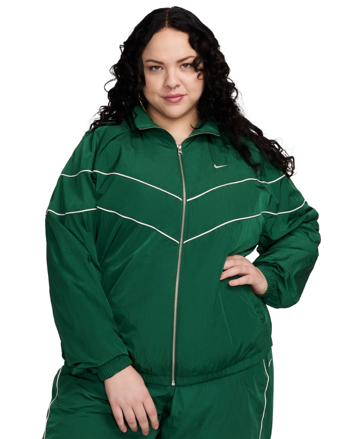 Nike Women's Windrunner Loose Uv Woven Full-zip Jacket (plus Size) In Gorge Green,sail