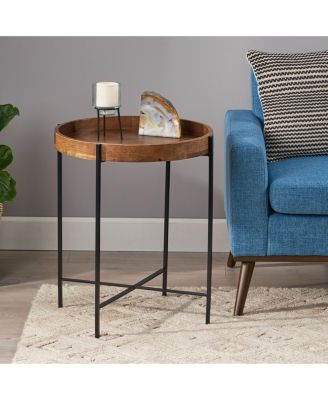 Modern Industrial Round End Table With Tray Top
