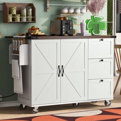 Farmhouse Storage Drop-Leaf Outlet Kitchen Island