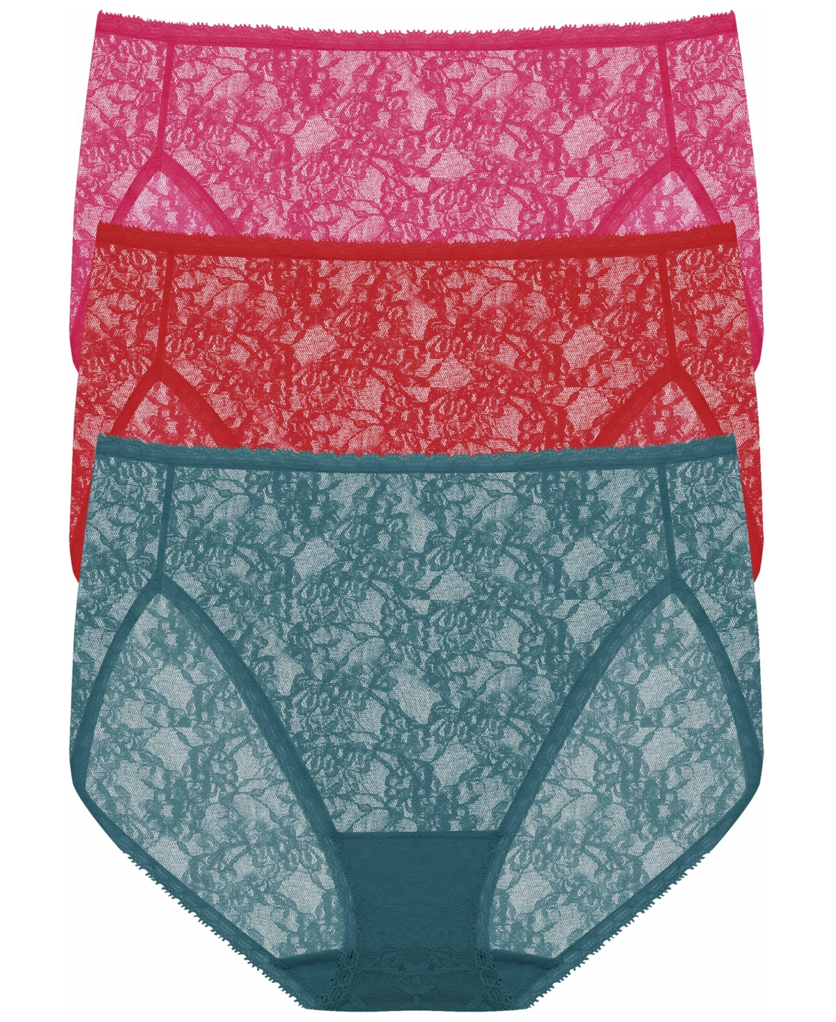 Natori Women's Bliss Allure One Size Lace French Cut 3-Pack Panty  -Samba/Rasberry