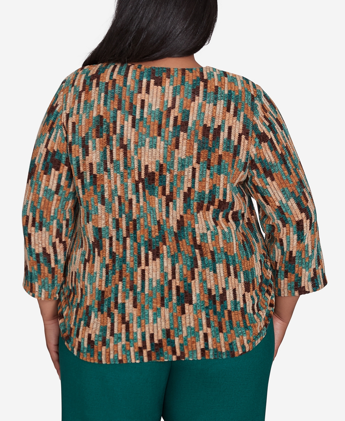 Alfred Dunner Plus Size Emerald Isle Chenille Vertical Texture Top In Multi Green