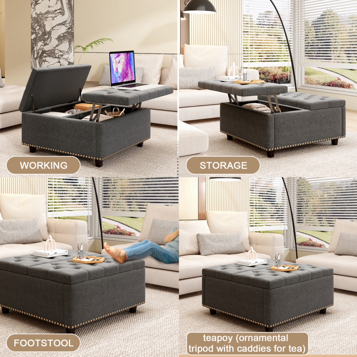 Streamdale Furniture Oversized Storage Square Ottoman with Double Door Storage