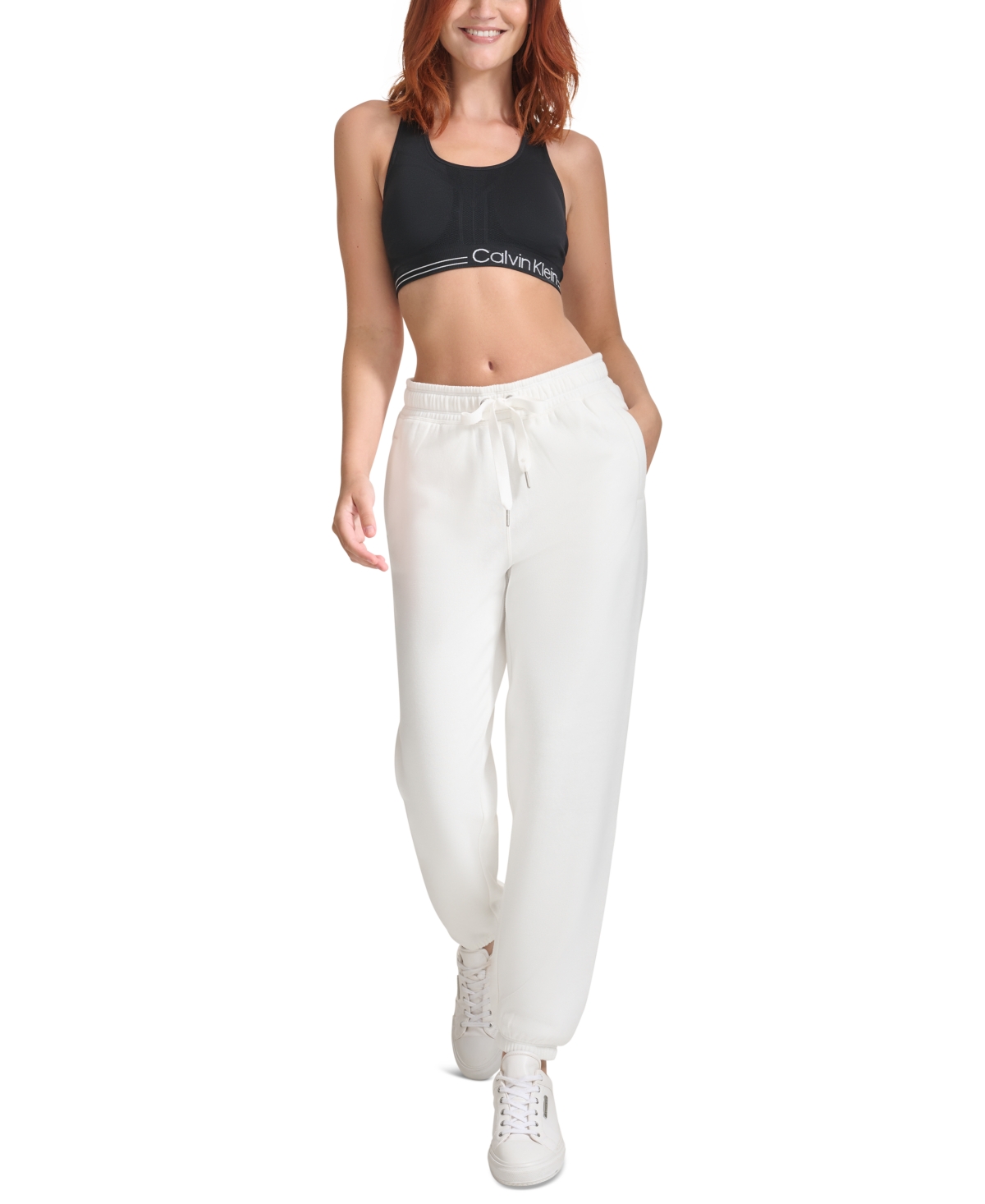 Calvin Klein Women's Fleece High Waist Drawstring Sweatpants In Cloud