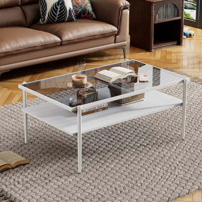 Modern Glass Coffee Table with White Legs