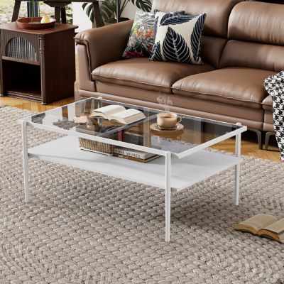 Modern Glass Coffee Table with White Legs