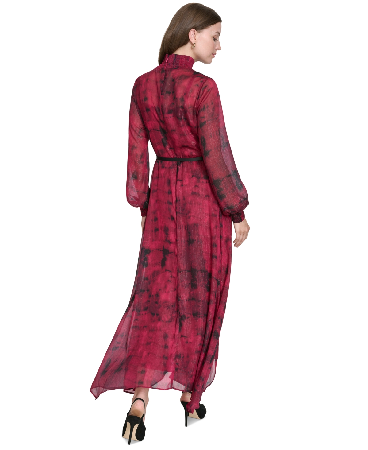 Halston Women's Mock-Neck Belted Chiffon Maxi Dress