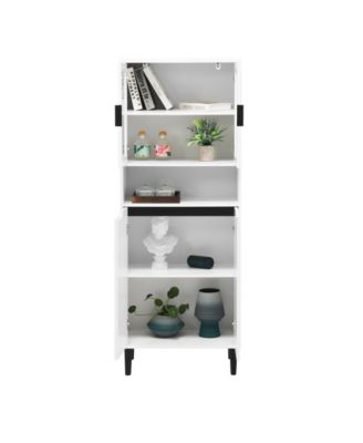 Tall Storage Cabinet with Glass Display & Doors, Modern White Cabinet