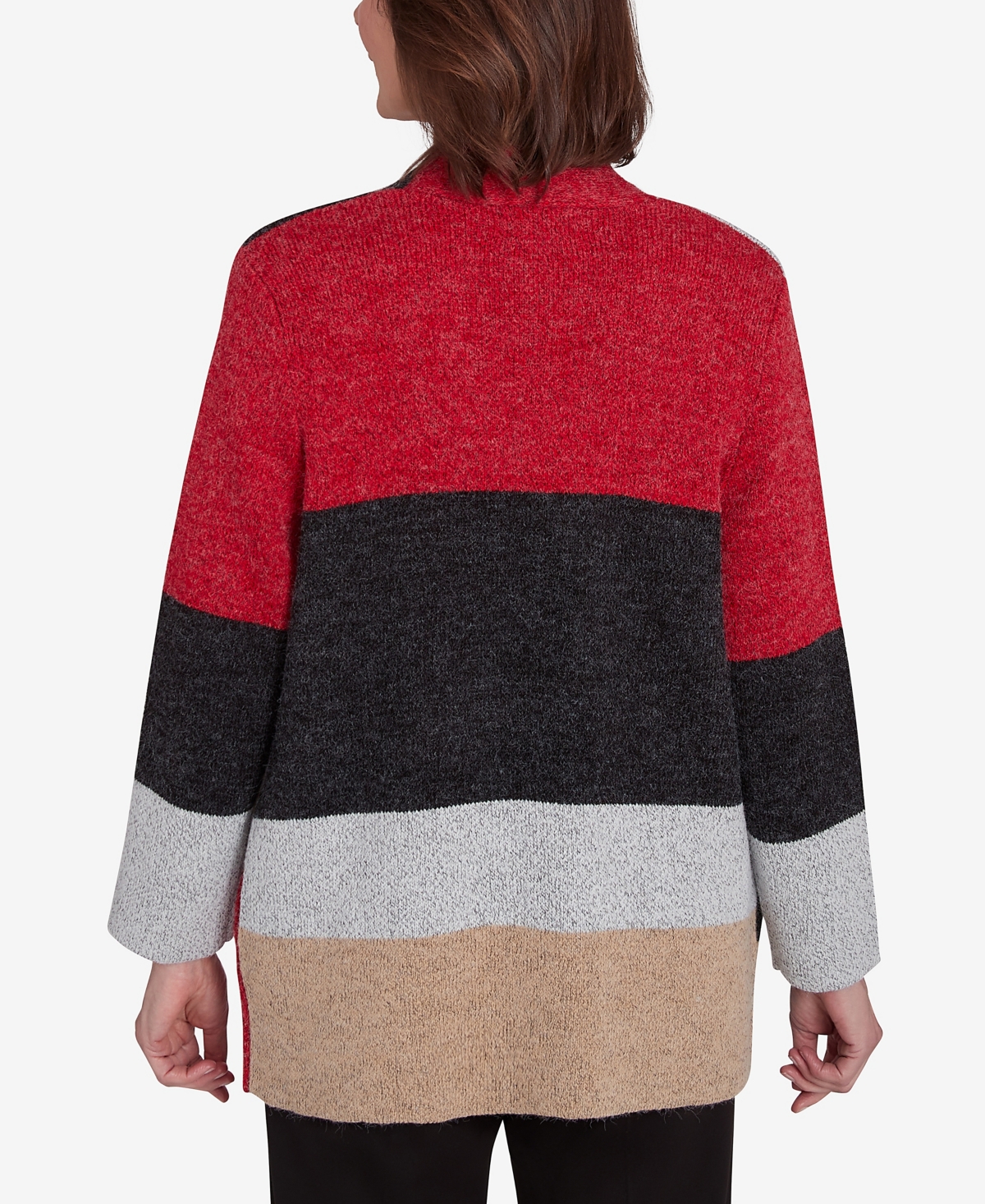 Alfred Dunner Petite Runway Ready Colorblock Cardigan Sweater In Multi Red