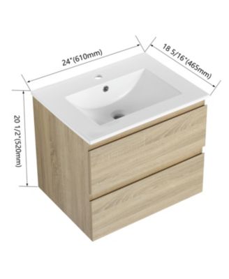 24" Wood Grain Vanity w/ Ceramic Sink & Soft-Close Drawers