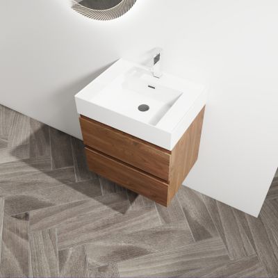 24" Wood Grain Vanity with Resin Sink and Soft-Close Drawers