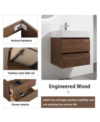 24" Wood Grain Vanity with Resin Sink and Soft-Close Drawers