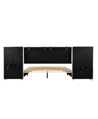 Streamdale Queen Bed with Outlets, Pillows, Shelves, Velvet