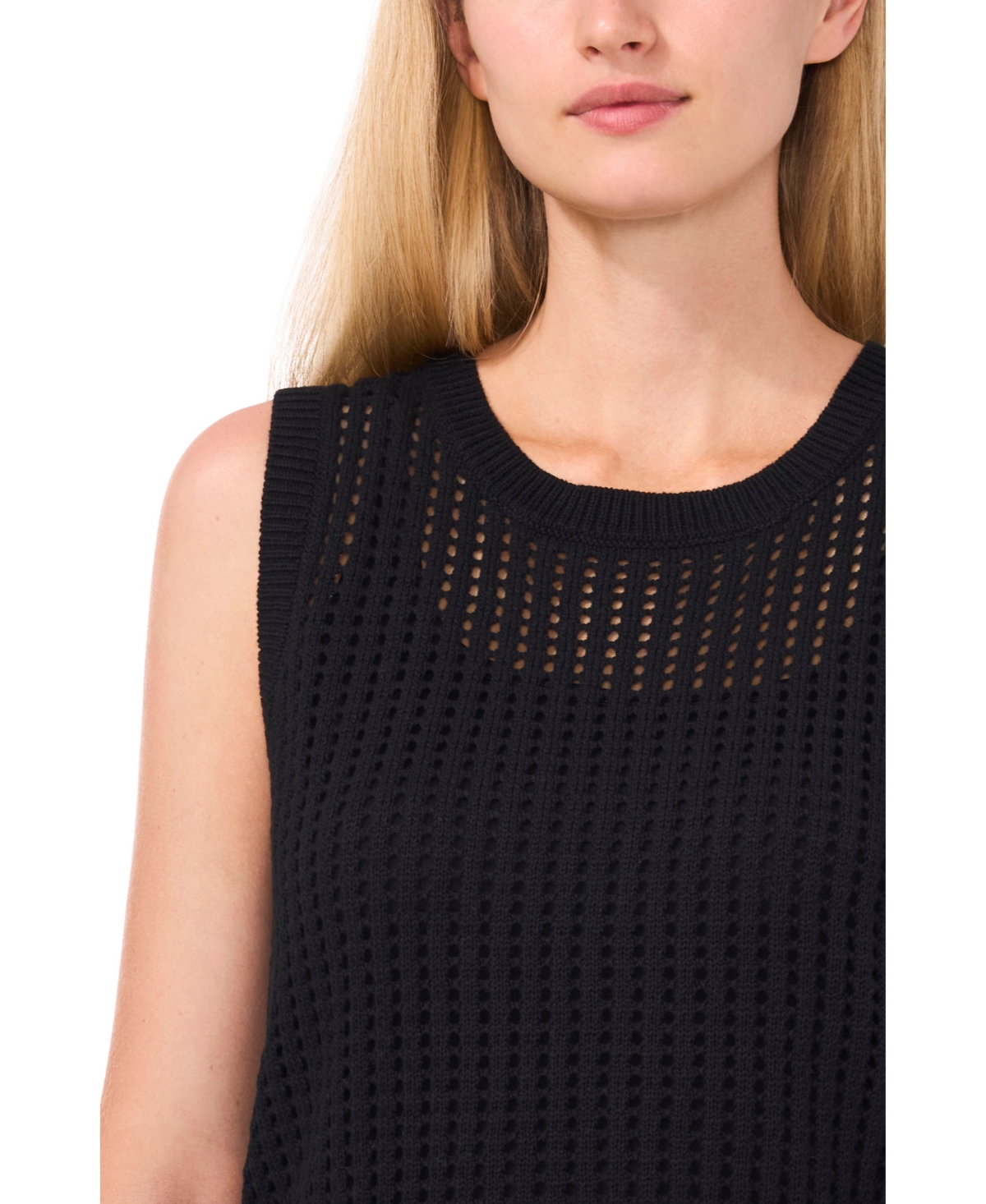 Cece Women's Allover Pointelle Stitch Sweater Tank In Rich Black