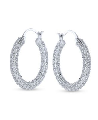 Cubic Zirconia Pave CZ Encrusted Prom Statement Hoop Earrings Brass 1.3 Diameter