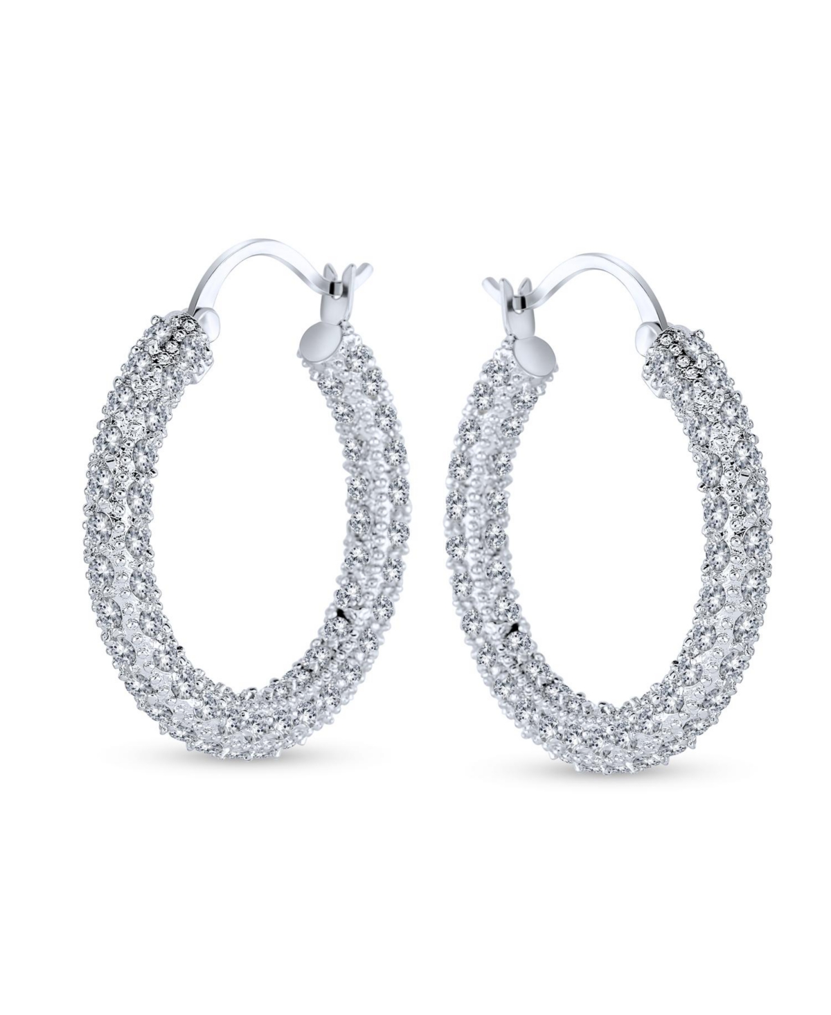 Bling Jewelry Cubic Zirconia Pave Cz Encrusted Prom Statement Hoop Earrings Brass 1.3 Diameter