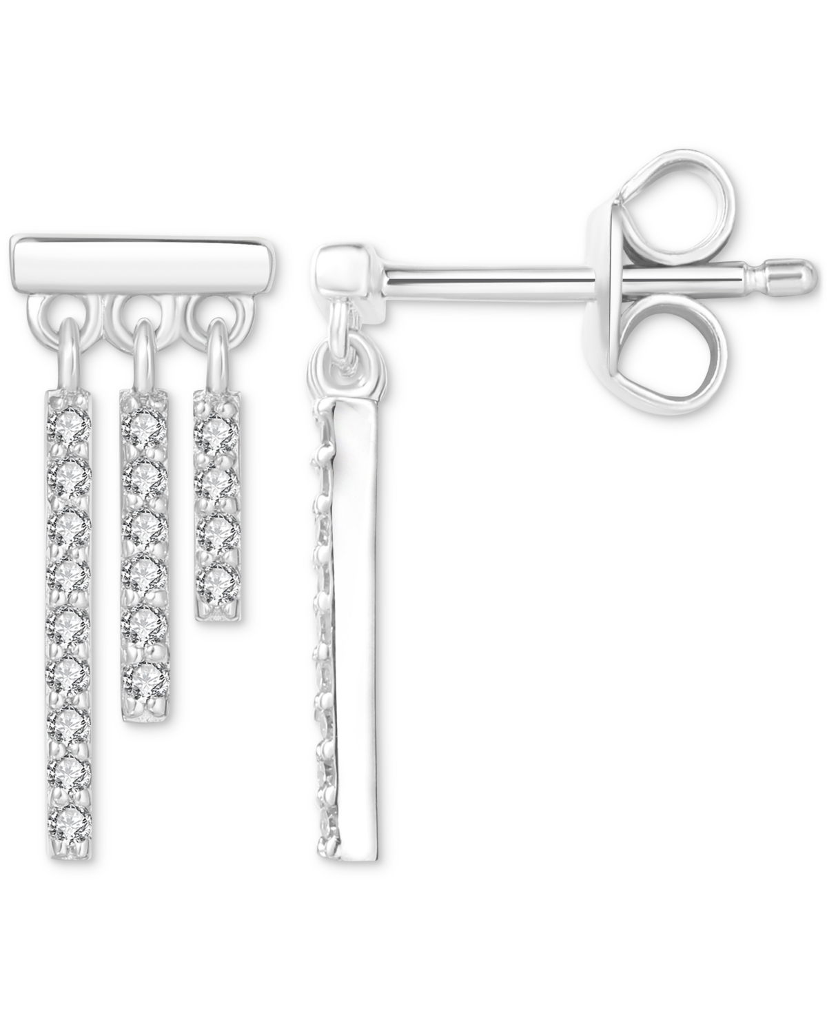 Macy's Diamond Graduated Triple Bar Drop Earrings (1/5 Ct. T.w.) In Sterling Silver In Sterling Silver