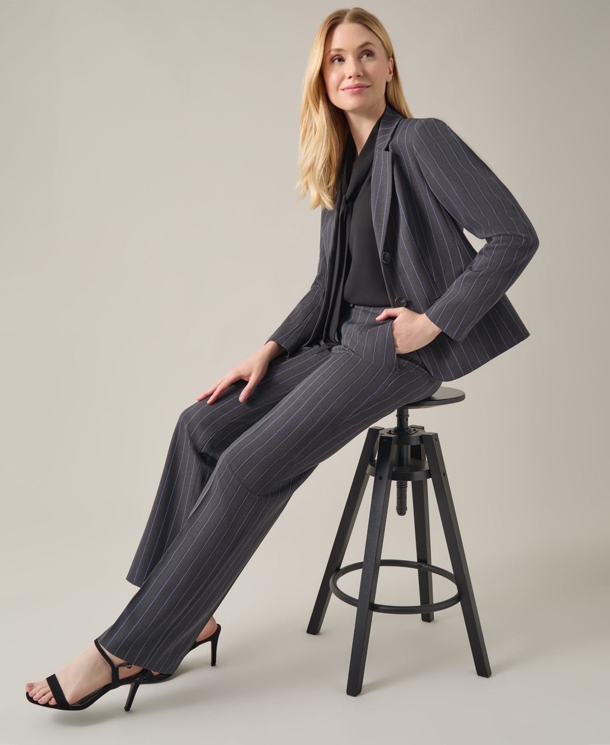 Kasper Women's Two-Button Pinstripe Blazer -Blue Heron
