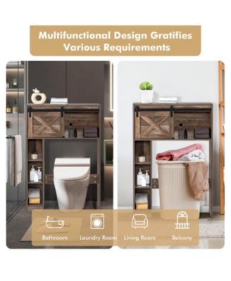 4-Tier Over The Toilet Storage Cabinet with Sliding Barn Door and Storage Shelves