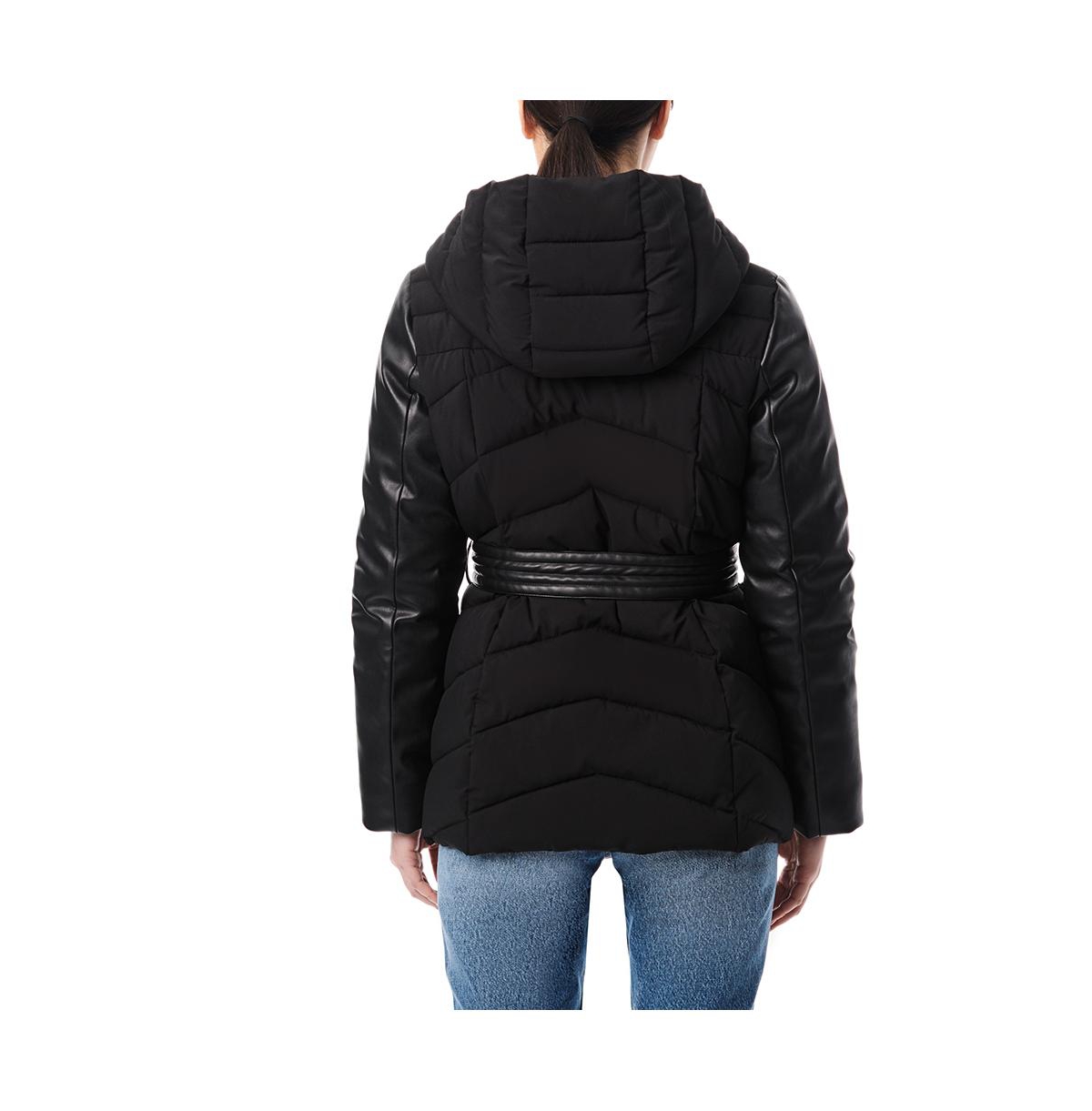 Bernardo Women's Short Faux Leather Combo Puffer