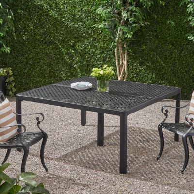 62-Inch Cast Aluminum Square Table with Woven Accents Outdoor Dining Table