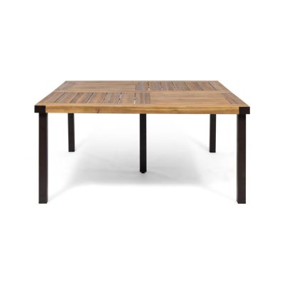 Lankershim 64: Modern Industrial Dining Table With Acacia Wood And Slat Design
