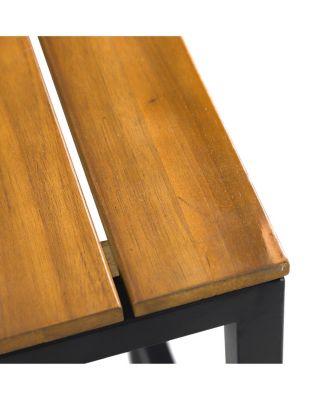 Noe Acacia Wood Bar Stools, Set Of 2, Teak Finish, Black