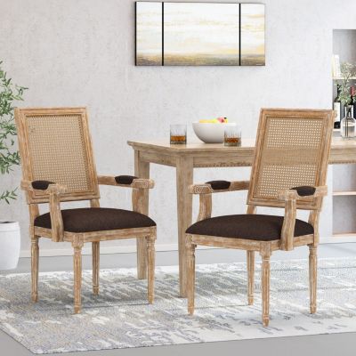 Streamdale Elegant Upholstered Dining Chair With Cane Backrest And Armrests