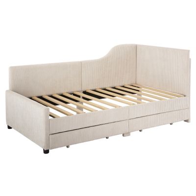 Streamdale Twin Size L-Shaped Corduroy Daybed with Drawers