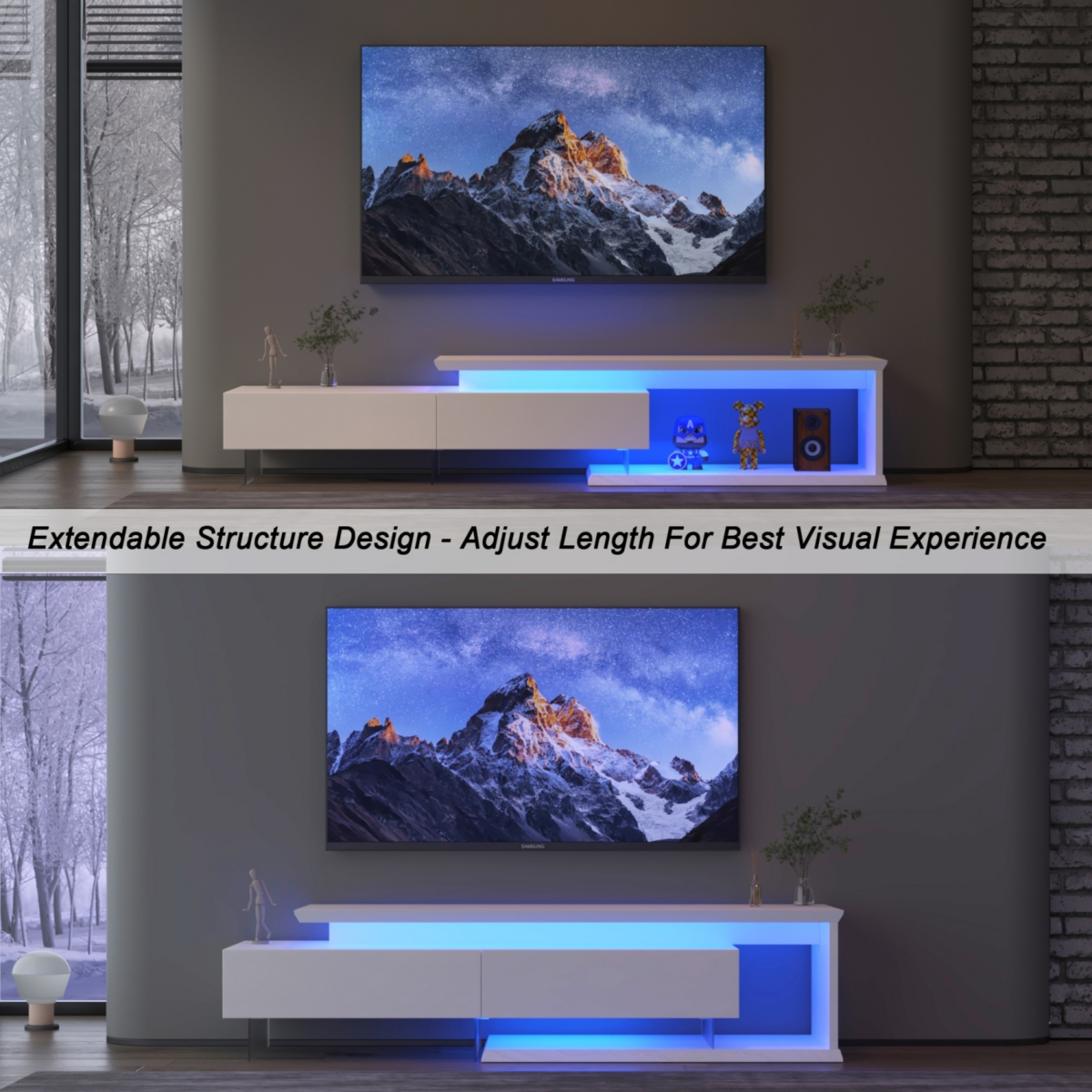 Extendable Led Tv Stand with Remote Control, Multiple Lighting Modes