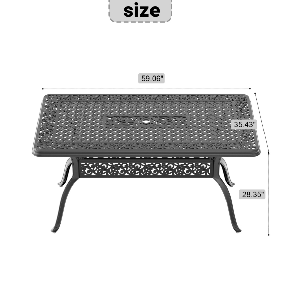 Streamdale Furniture Cast Aluminum Patio Dining Table with Umbrella Hole (59