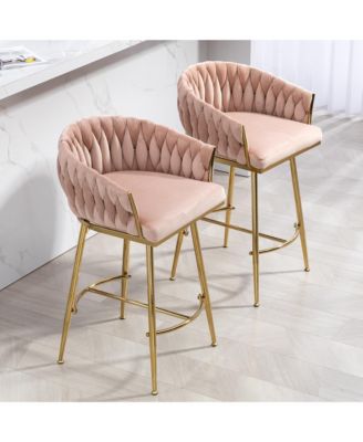 Streamdale 26'' Adjustable Velvet Bar Stools with Hand-Wave Back (Set of 2)