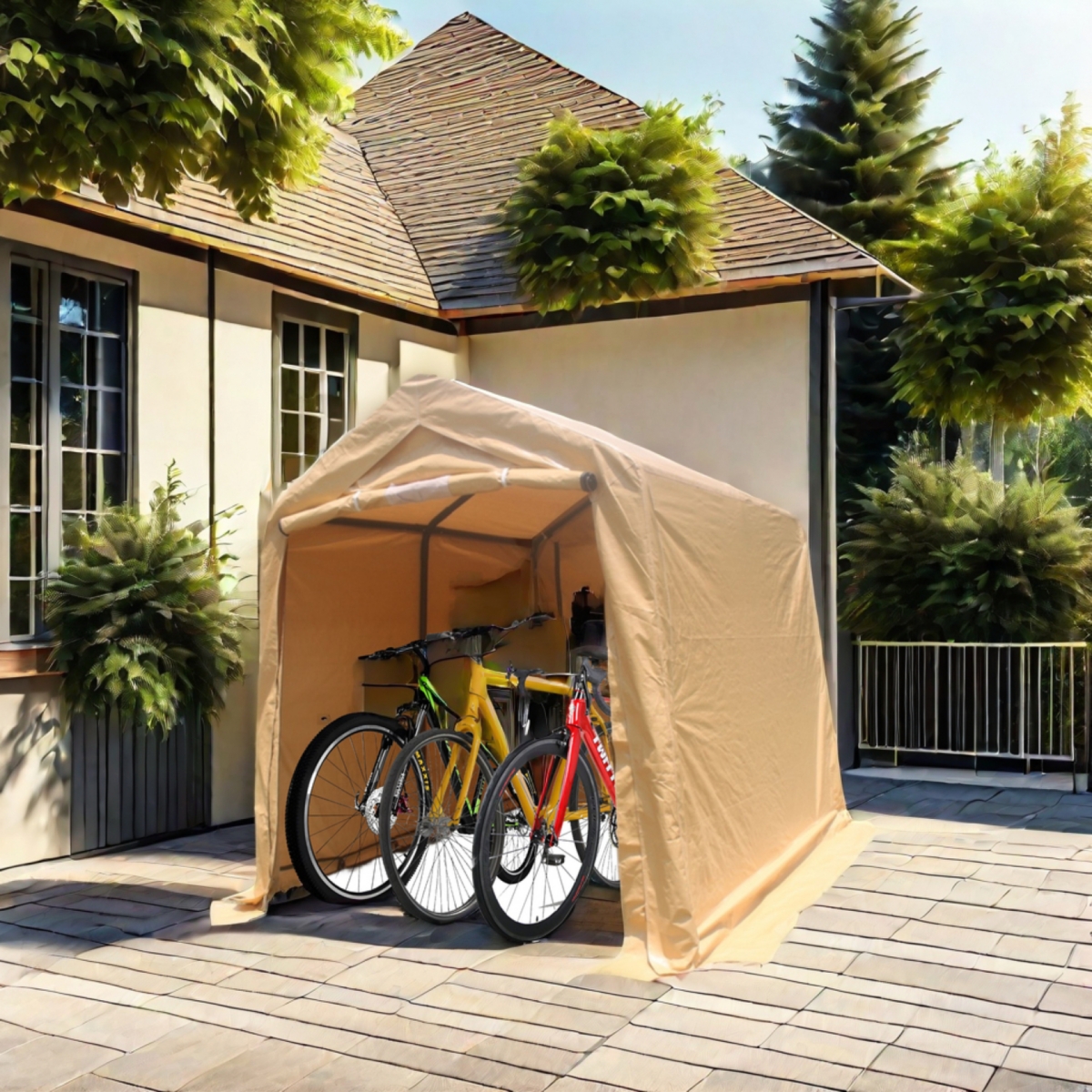 7x8FT Outdoor Storage Shed for Motorcycle, Atv, Tools - Sand