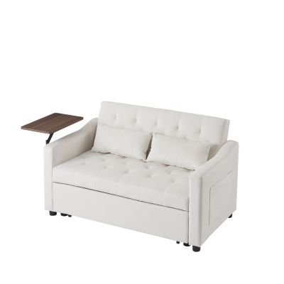 Streamdale Cream Velvet Sofa Bed with Adjustable Positions