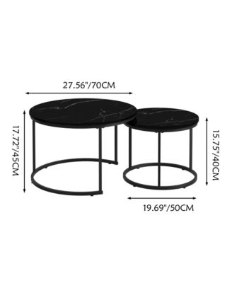 2-Tier Nesting Coffee Table Set with Marble Pattern Top