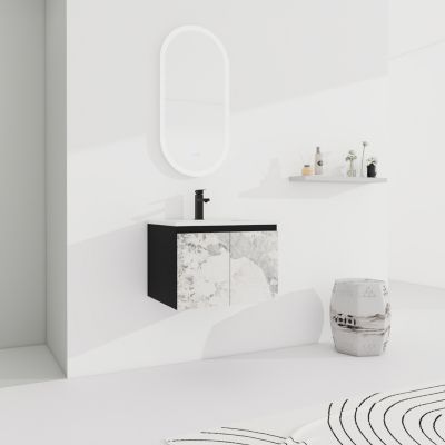 Wall-Mounted Bathroom Vanity with Ceramic Sink & Soft-Close Doors
