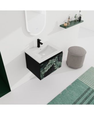 Wall-Mounted Bathroom Vanity with Ceramic Sink & Soft-Close Doors