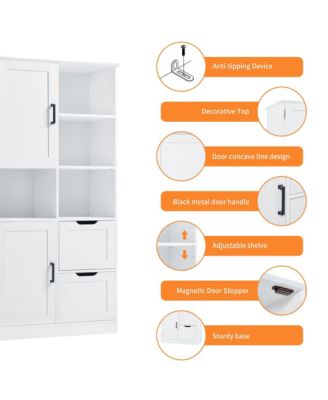 Tall Bathroom Storage Cabinet with Doors, Drawers, Shelves, Adjustable Shelf